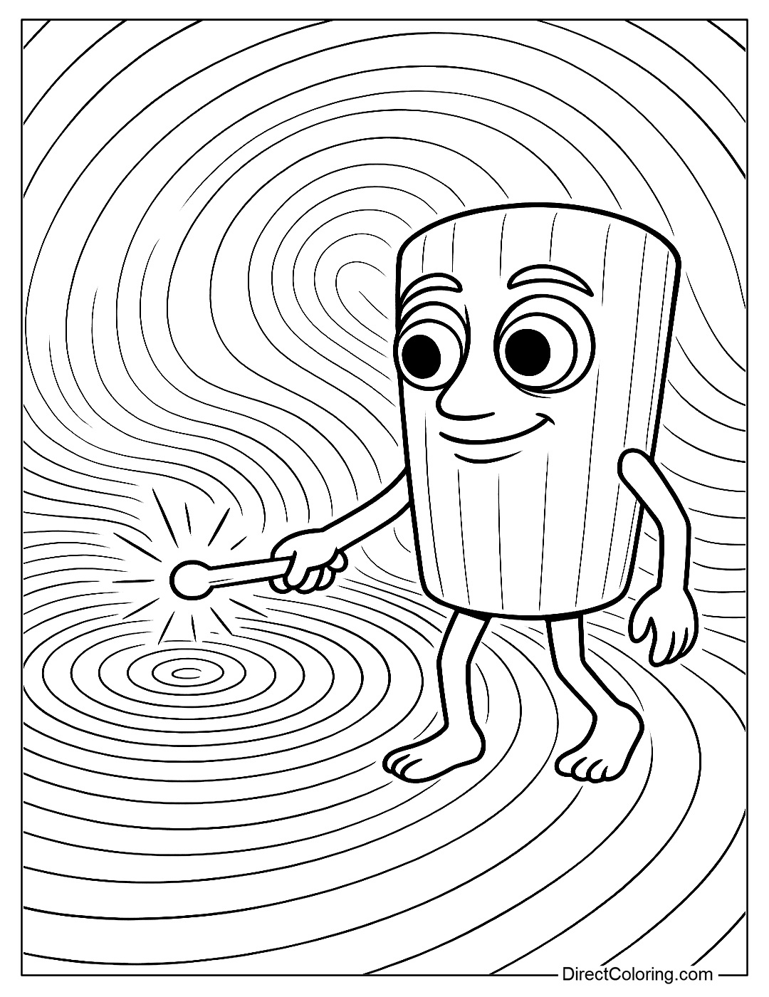 a coloring page of Sahur in artistic perspective, tapping to create the rhythm of time waves